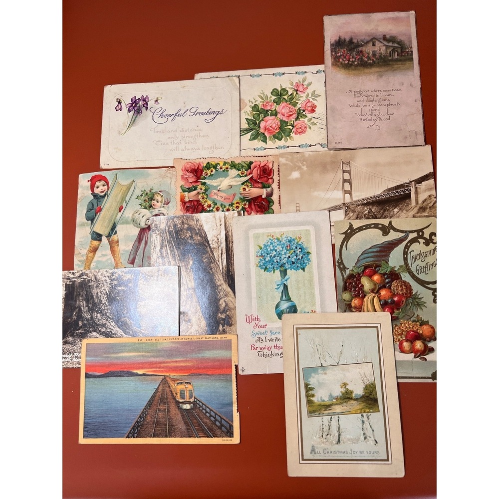 Lot Of 13 Antique/Vintage Embossed Floral Children Places Postcards Early 1900's